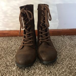 Brown lace up combat boots